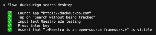 Maestro console output from desktop browser test